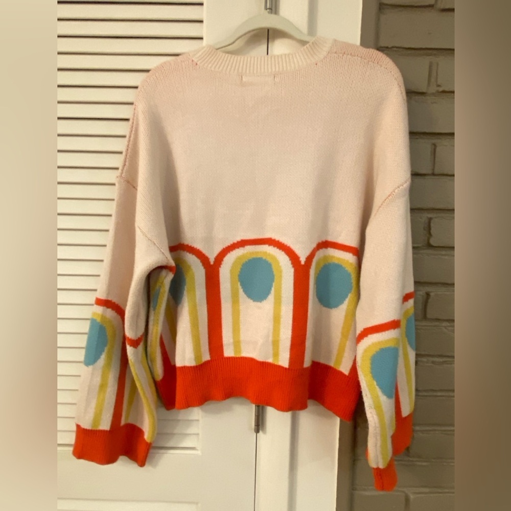 Miss Sparkling Oversized RETRO Women's Cream Rainbow-Pattern Crewneck Sweater - Picture 10 of 10